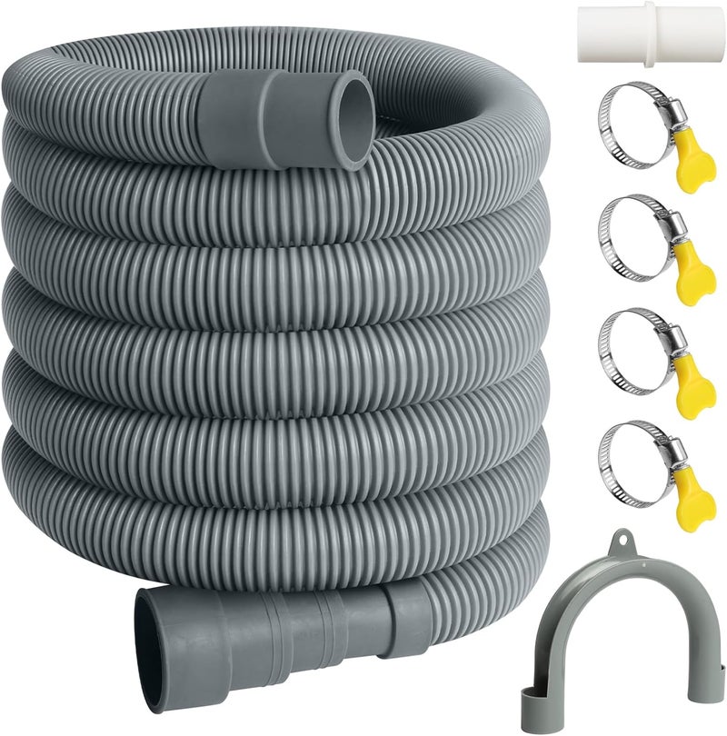 SDLDEER 13FT Washing Machine Drain Hose, Universal Dishwasher Hose Extension Kit with 1 U-Bend Holder, 1 Extension Adapter and 4 Hose Clamps - Image 1